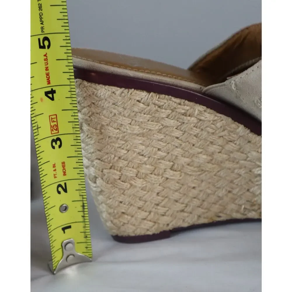 Franco Sarto Tan Suede Fringe Silver Wedge Espadrille Platform Candace Sandal 9M
